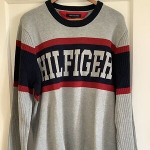 Mens Tommy Hilfiger Grey Red Blue Sweater XL Brand New